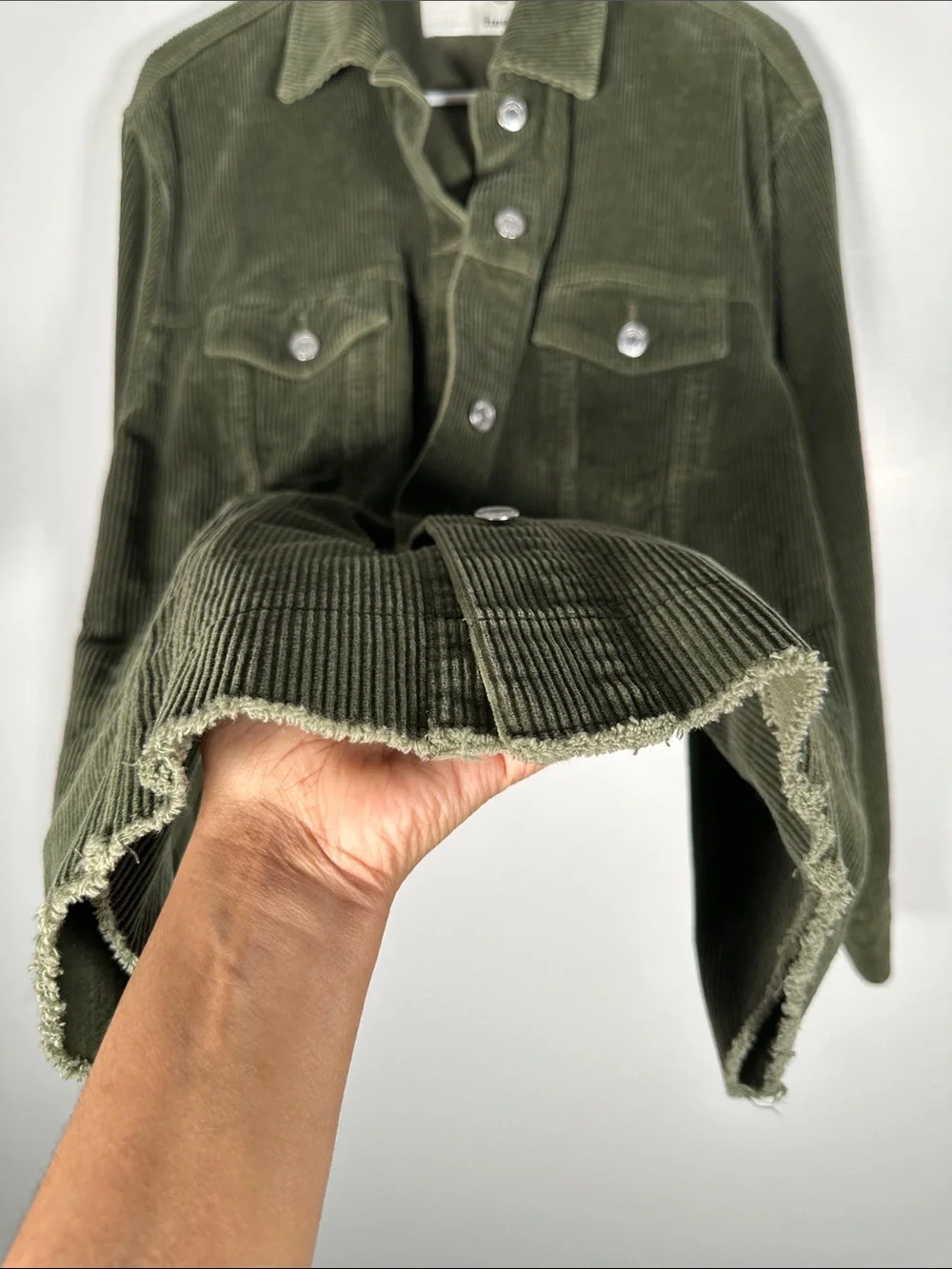 Wilfred Free Corduroy Jacket XS Oversized Olive Green Button Front